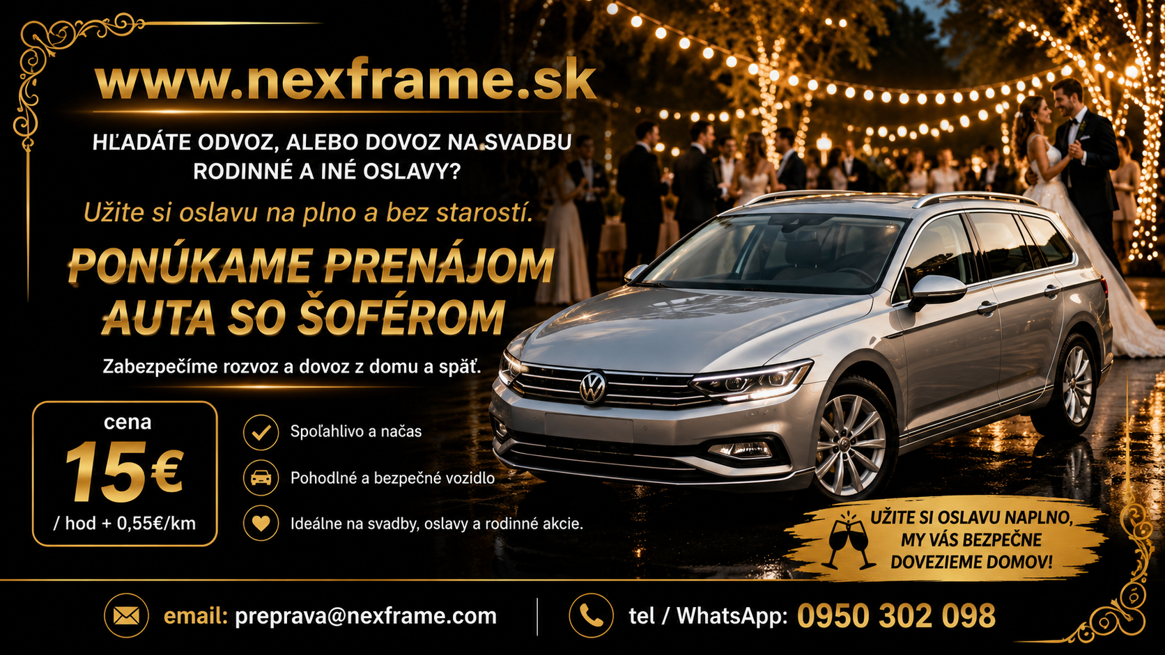 Strieborné vozidlo na svadby — 4 miestne